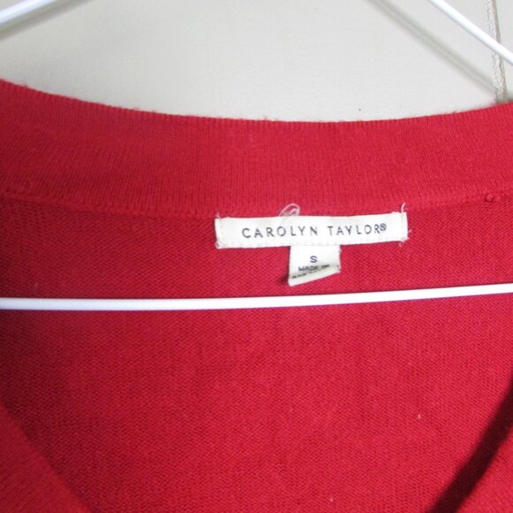 Carolyn Taylor Cardigan Sweater S 3/4 Sleeve Pockets Big Buttons Red - Picture 9 of 12